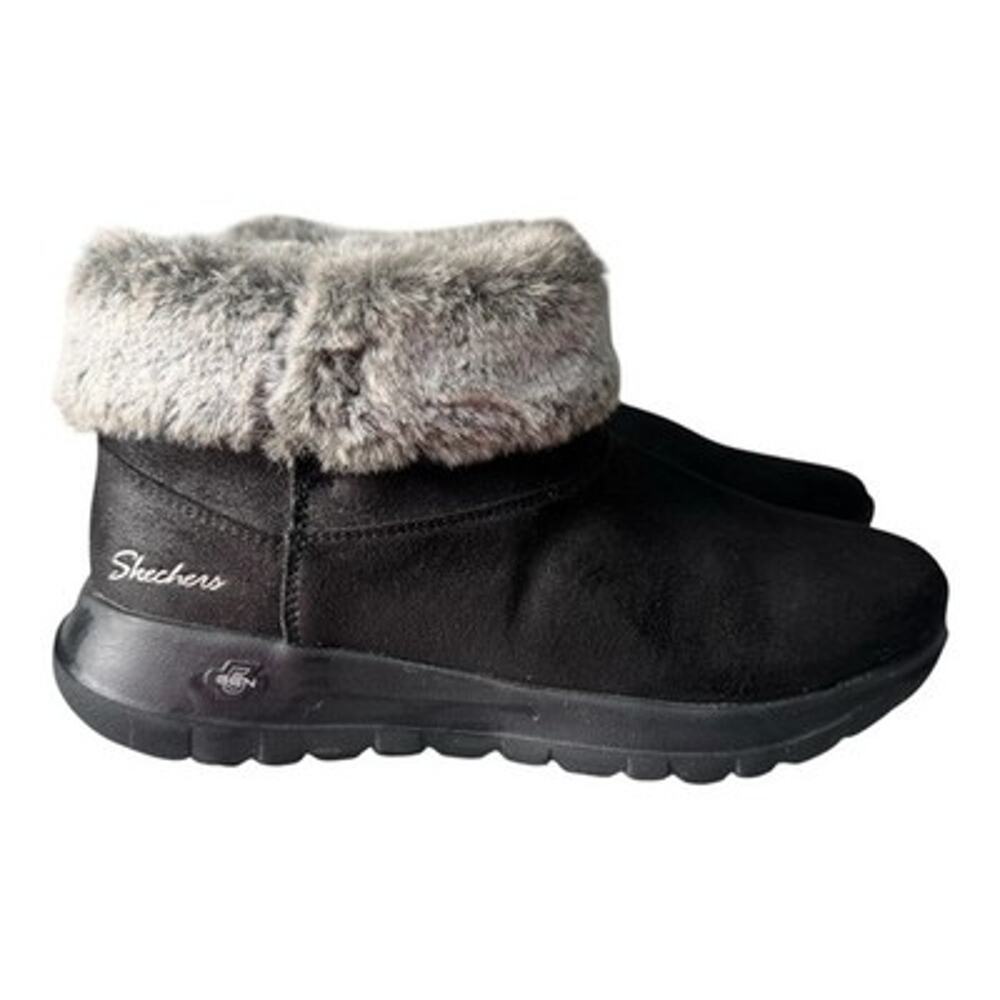 Skechers Womens On The Go Joy Black Faux Fur Winter Ankle Boots Goga Mat Size 7